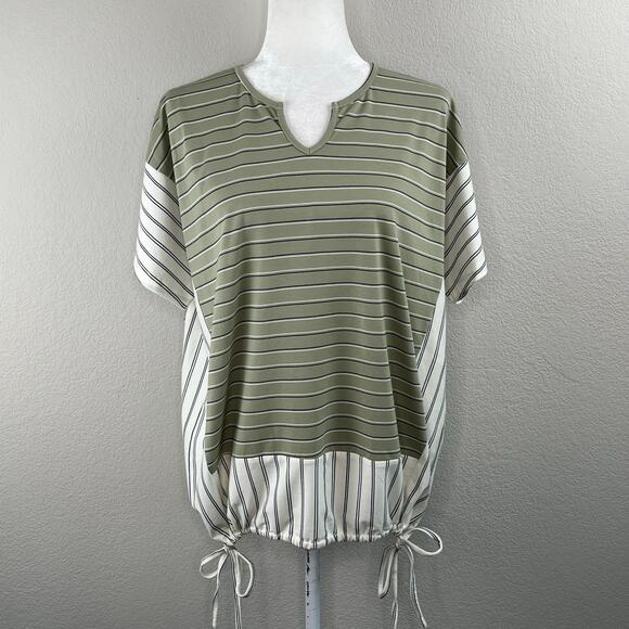 Suzanne Betro Weekend Green Stripe Short Sleeve Oversized Tunic Top Small NWT - Picture 13 of 14